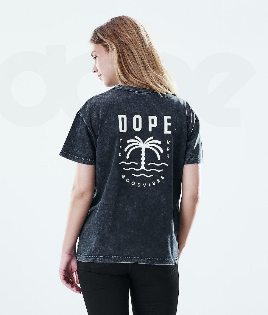 Dope Regular Palm Bleached T-shirts Dames Zwart | NLHK3767